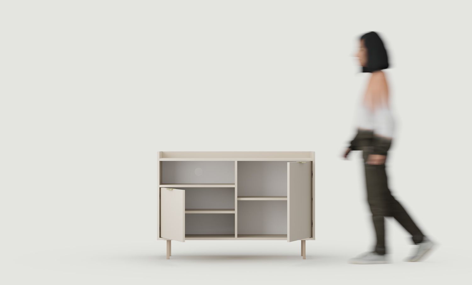 Mobilní RTV skříň SIGI KS2TV1
Barva: Wrapping Cashmere
Noha: Cappuccino
Rukojeť: LING Gold