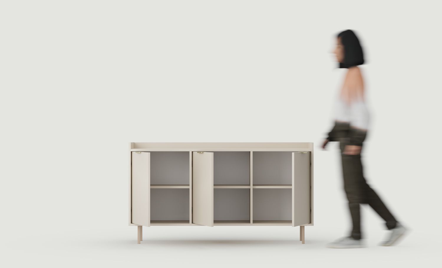 SIGI RTV skříň KSTV1K
Barva: Wrapping Cashmere
Noha: Cappuccino
Úchytka: LING Gold
                            