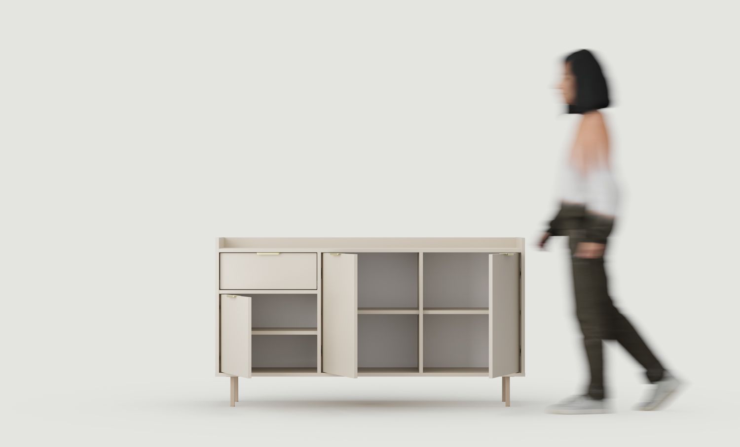 SIGI RTV skříň KSTV1S komoda
Barva: Wrapping Cashmere
Noha: Cappuccino
Úchytka: LING Gold