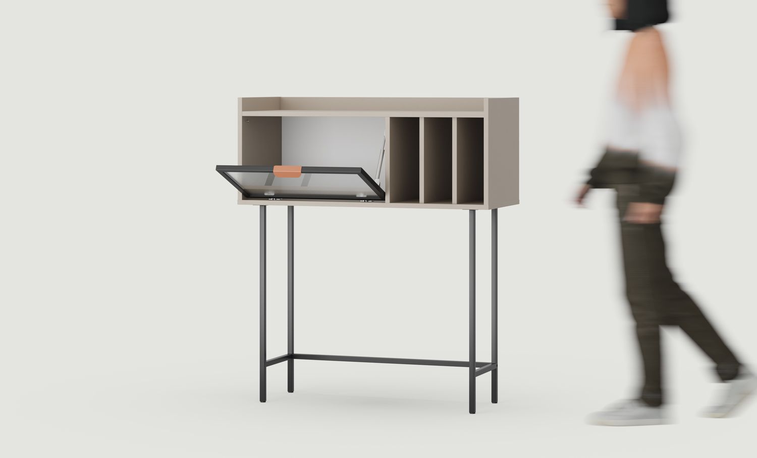 Vysoká prosklená konzola SIGI RKSW1
Barva: popelavě bílá hlína
Sklo: Ornamentální číro
Noha: černá
Rukojeť: LAYERS 110 Sahara Rukojeť s hlubokým okrajem