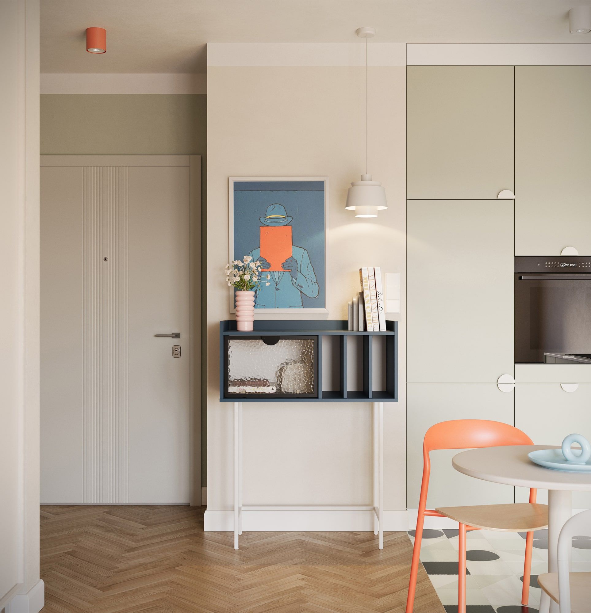 Vysoká prosklená konzola SIGI RKSW1
Barva: tyrolská modř
Sklo: ornamentální vroubky
Noha: bílá
Rukojeť: černá kůra