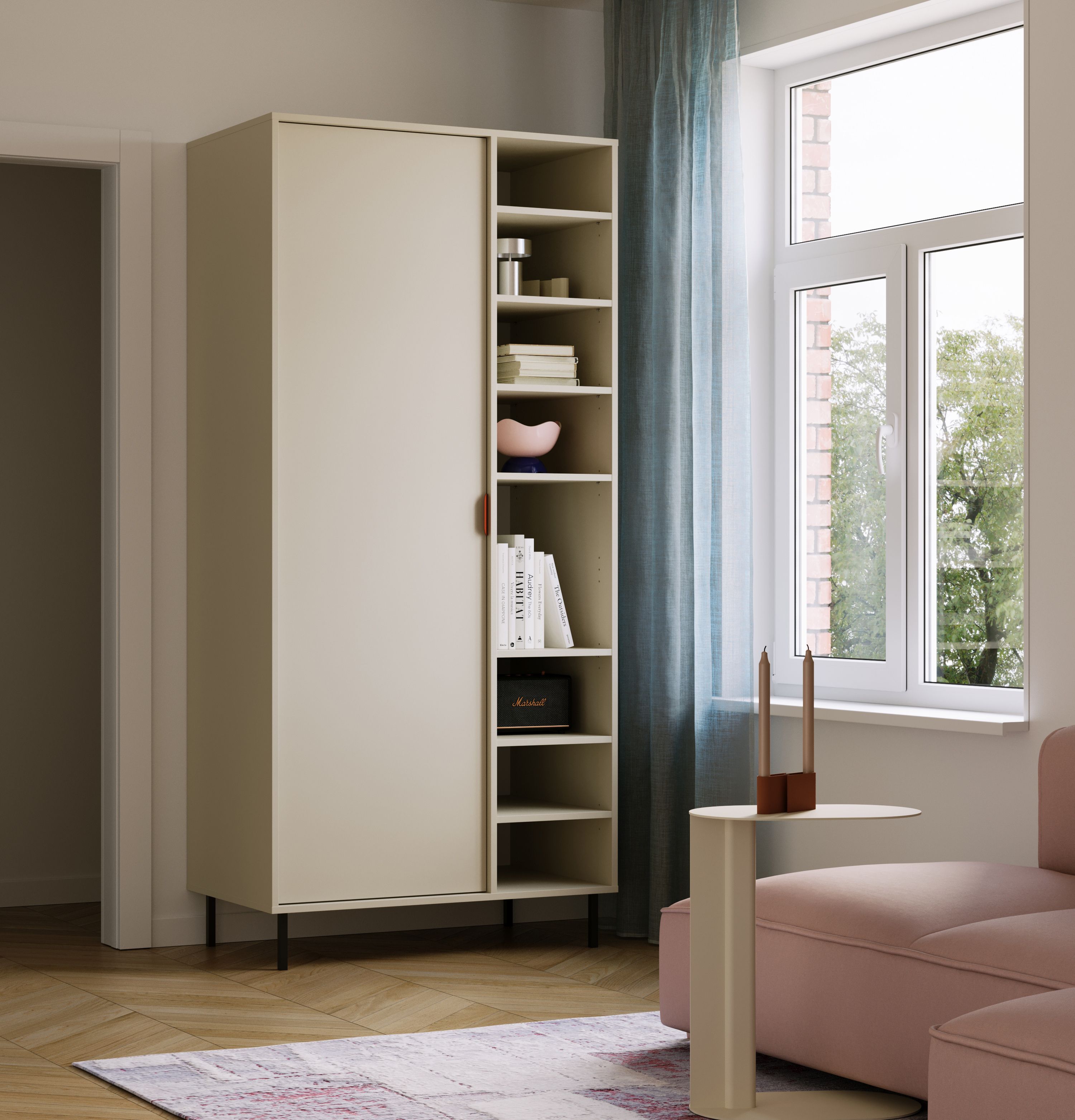 Asymetrická hluboká šatní skříň SIGI s tyčí SZSA6
Barva: mléčná
Noha: černá
Úchytka: LAYERS 110 Fire Terracotta