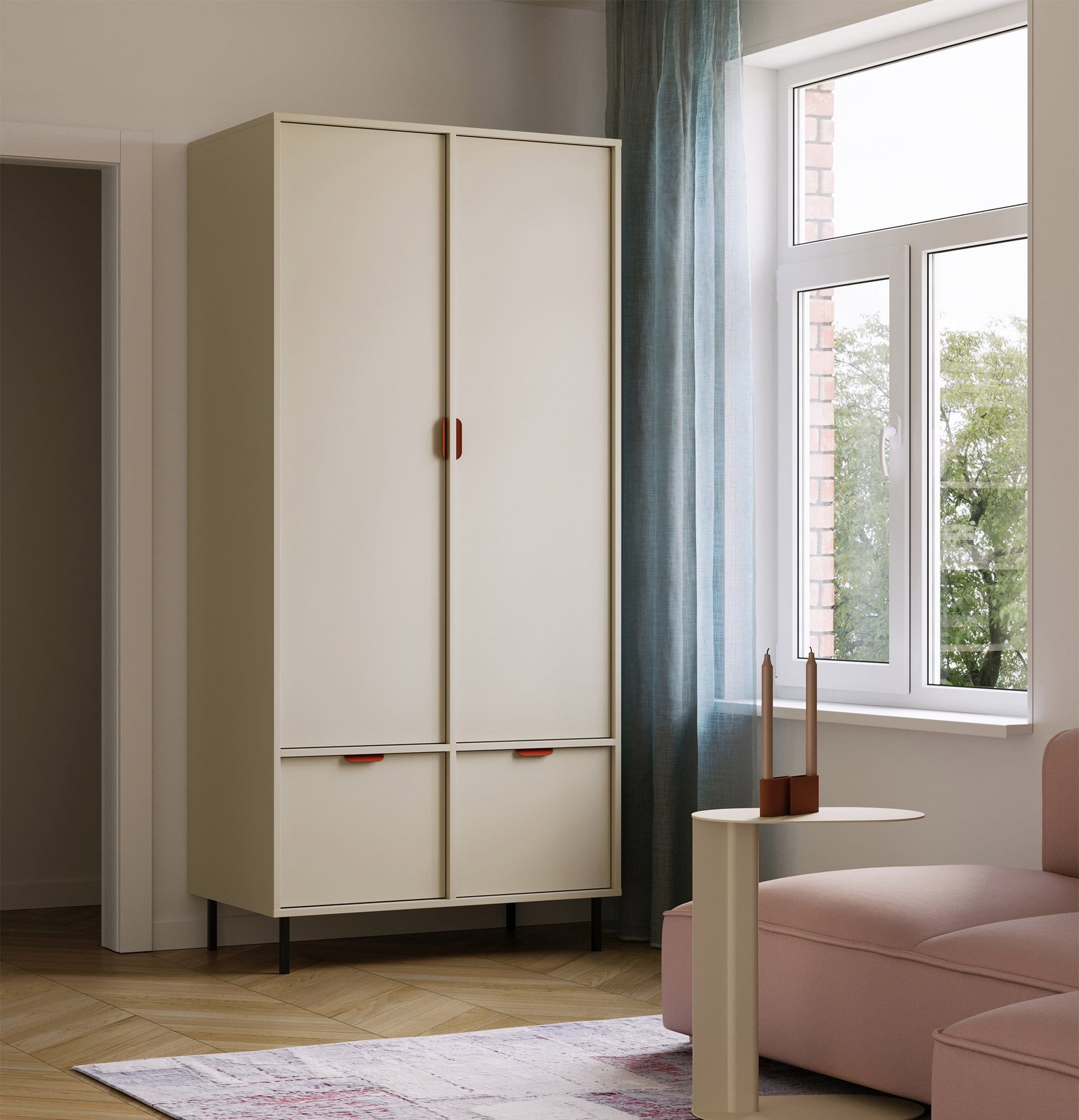 SIGI hluboká šatní skříň se dvěma tyčemi SZS9
Barva: mléčná dráha
Noha: černá
Úchytka: LAYERS 110 Fire Terracotta