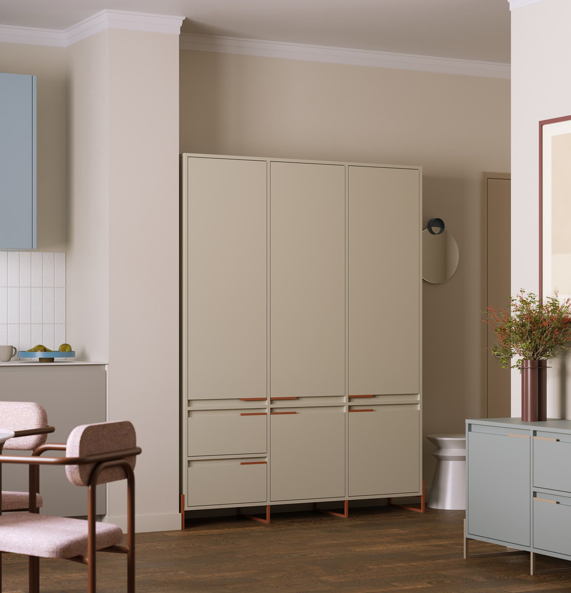 INEA skříň ISZD2S
Barva: Mléčná dráha
Barva nožiček a úchytek: Ocel Inea Fiery Terracotta.