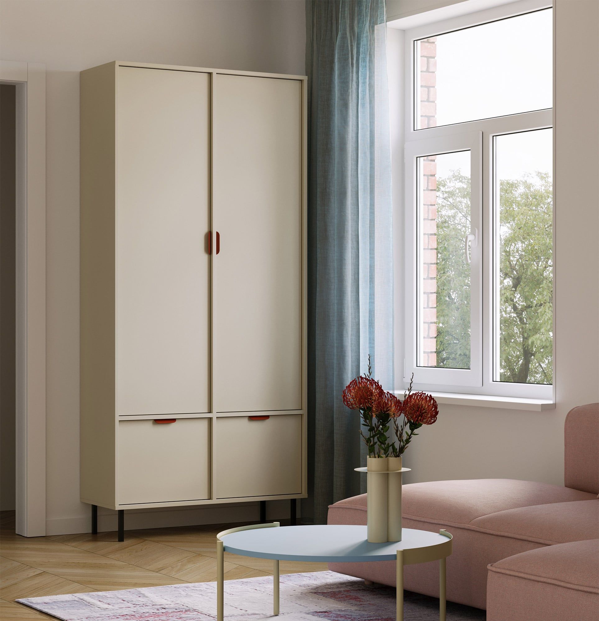 Skříň SIGI SZS3
Barva: Mléčná dráha
Noha: černá
Úchytka: LAYERS 110 Fire Terracotta