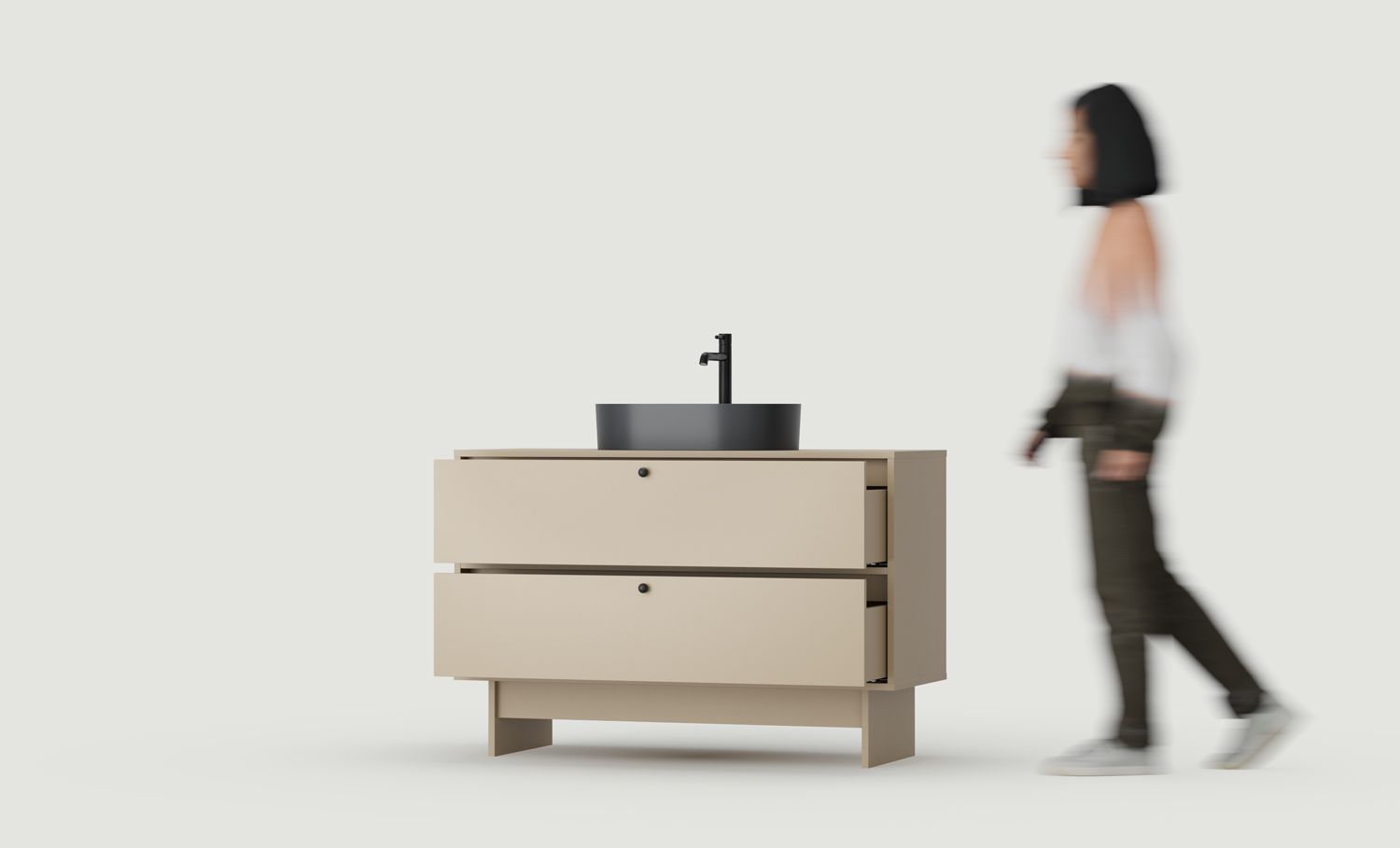 Skříňka KABE s umyvadlem OMNIRES KU02 ve stylu JAPANDI
Barva: cappuccino
Úchytka: Kula Black KD
Umyvadlo: OVO M+ černá LAVA OMNIRES
Vodovodní baterie: OMNIRES: Tall Y černá OMNIRES