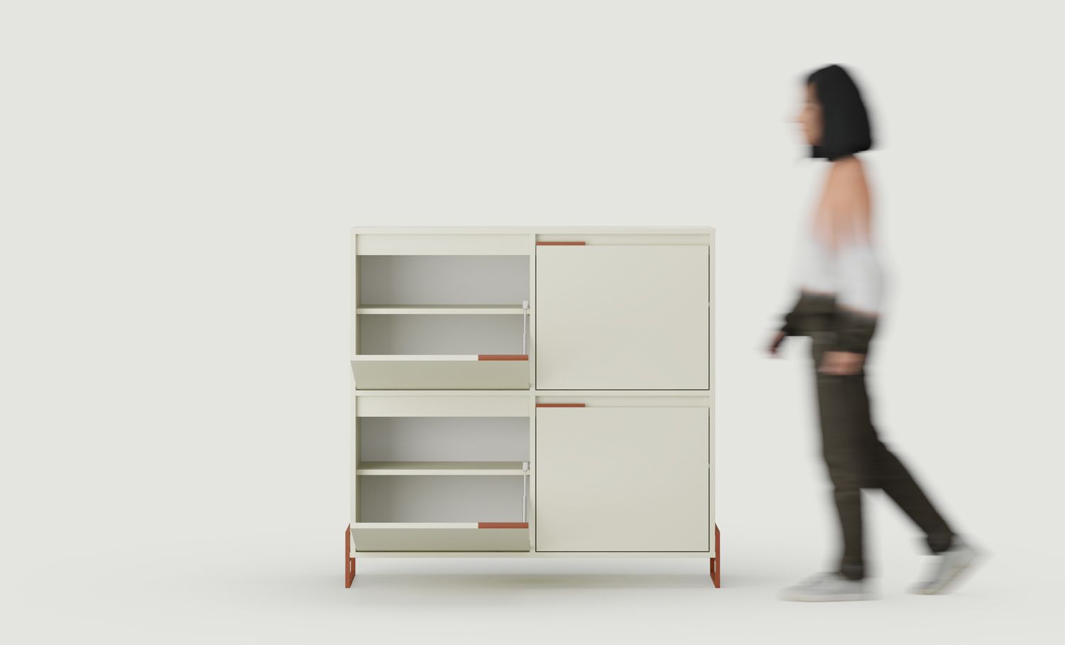 INEA DUO Skříňka na boty ISD2
Barva: mléčná dráha
Barva nohou a úchytů: Ocel Inea Fiery Terracotta.