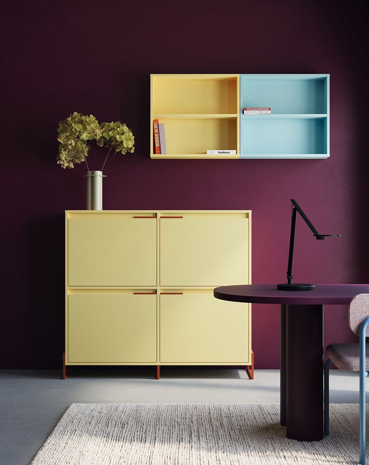 INEA DUO Skříňka na boty ISD2
Barva: mléčná dráha
Barva nohou a úchytů: Ocel Inea Fiery Terracotta.