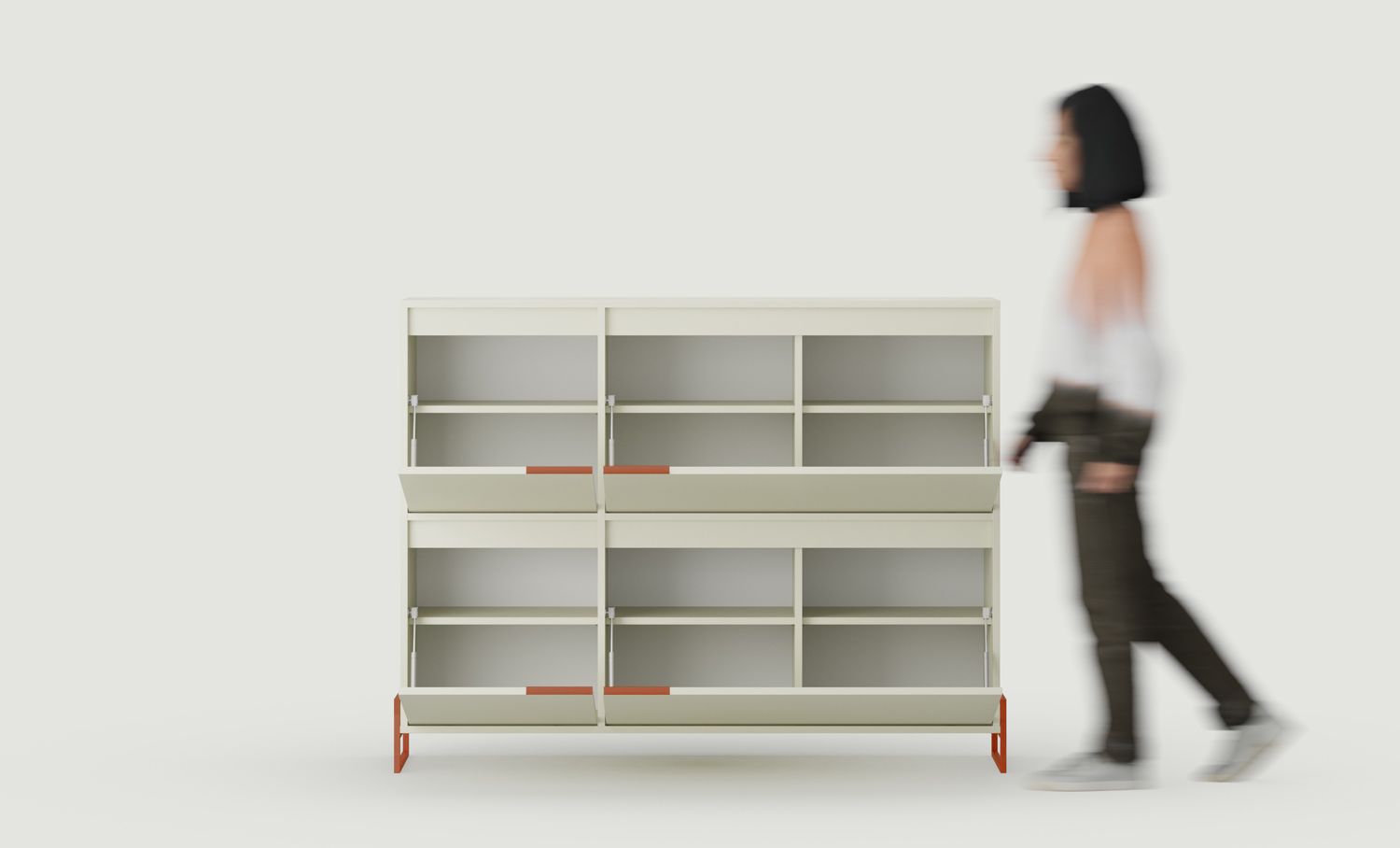 INEA DUO Skříňka na boty ISD3
Barva: mléčná dráha
Barva nohou a úchytů: Ocel Inea Fiery Terracotta.