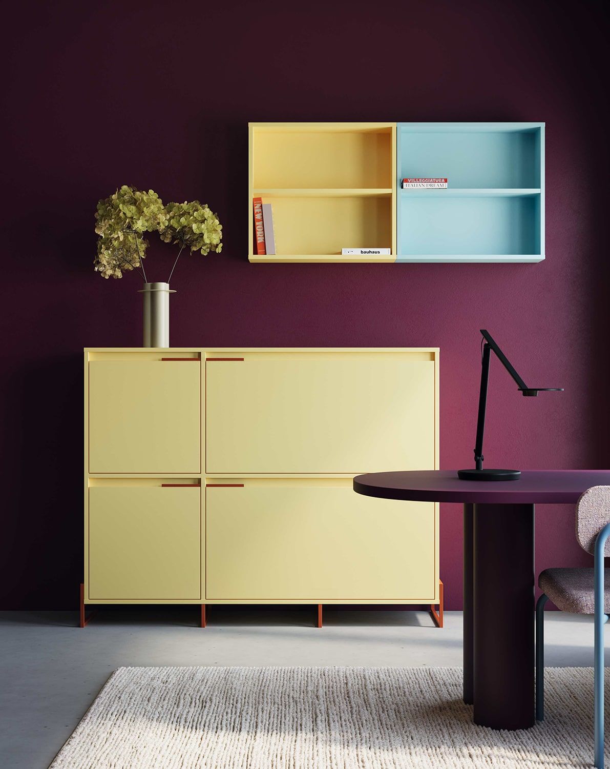 INEA DUO Skříňka na boty ISD3
Barva: mléčná dráha
Barva nohou a úchytů: Ocel Inea Fiery Terracotta.