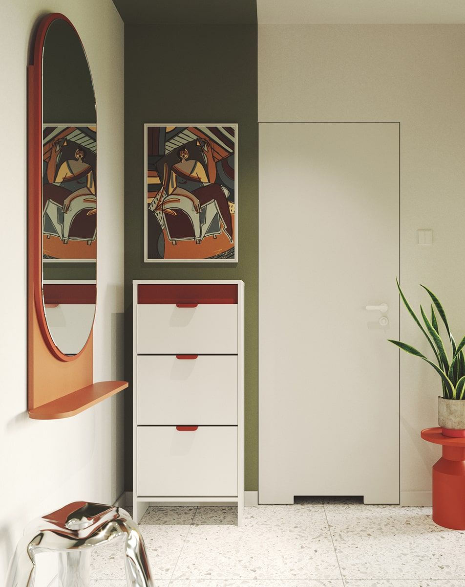 Skříňka na boty LAYERS s výklopnou zásuvkou LAY20
Barva: porcelánově bílá
Barva čela: ohnivá terakota
Úchytka: Úchytka LAYERS 110 Fire Terracotta