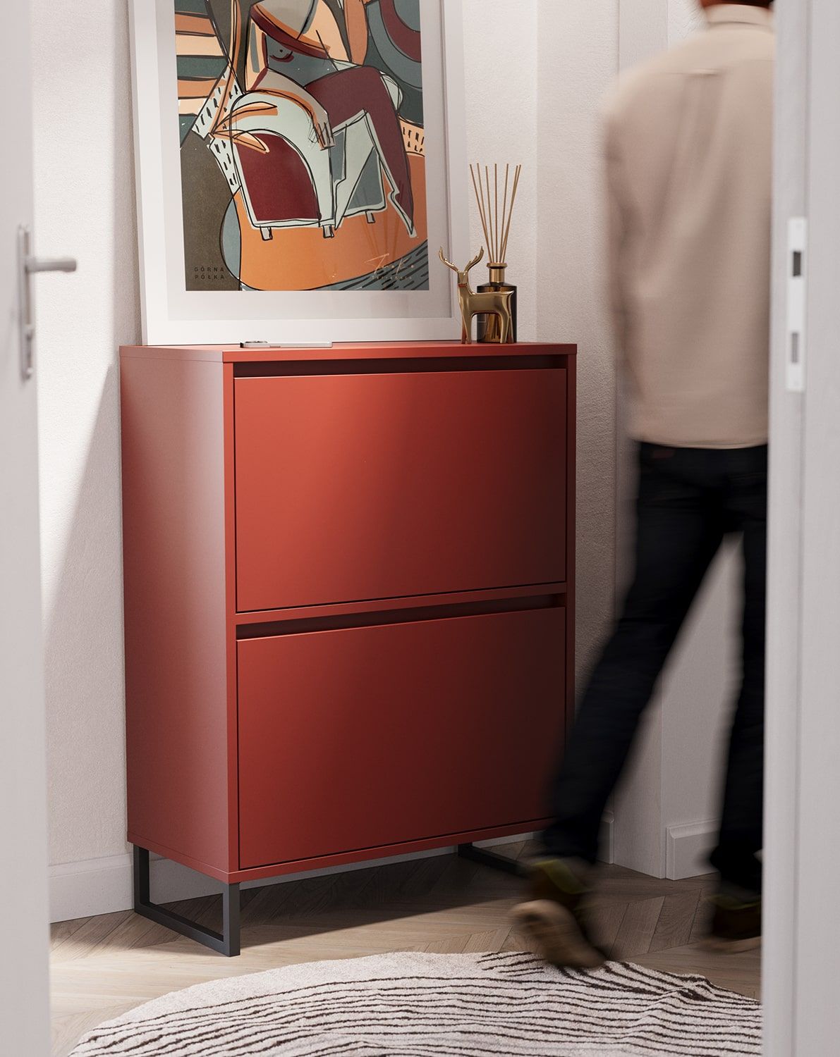 Skříňka na boty SBD4 duo ODIS
Barva: burgundská Marseille
Barva nohou: ODIS Steel Black