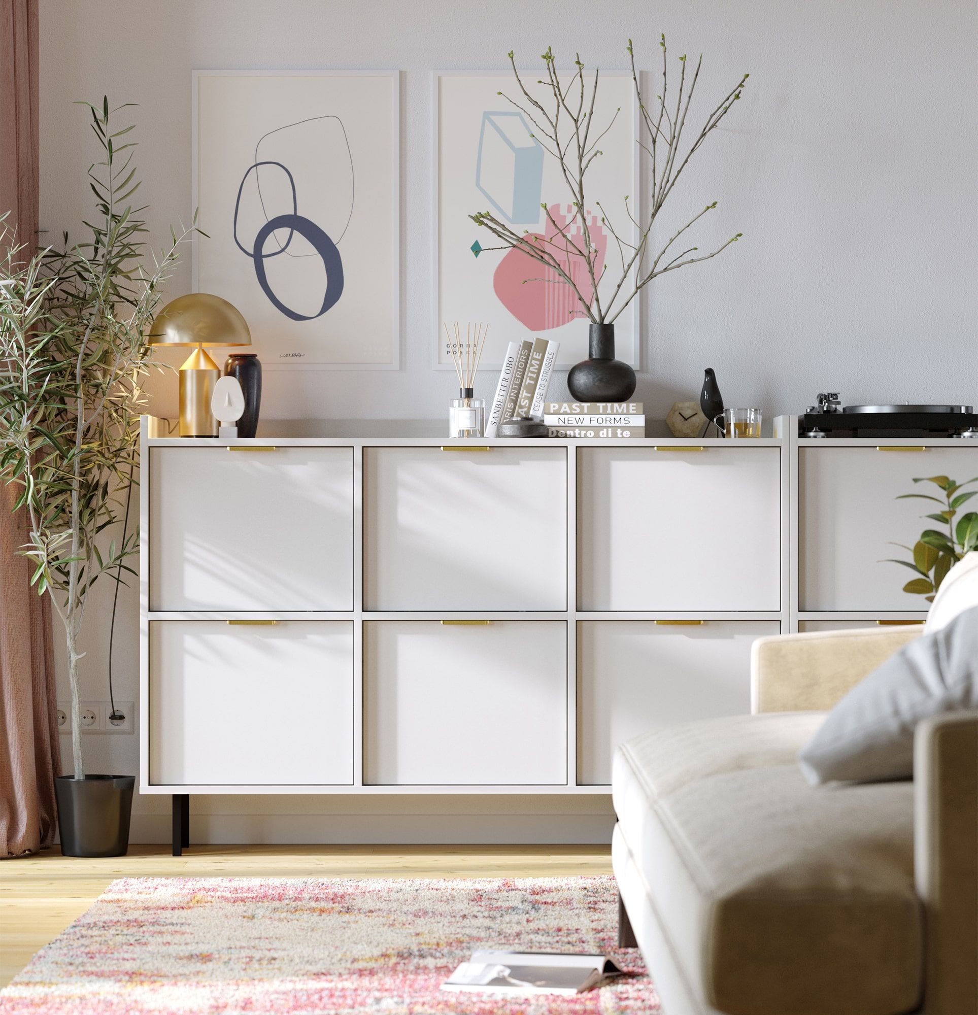 Skříň na boty SIGI Duo SBG3D
Barva: porcelánově bílá
Noha: černá
Úchytka: LING Gold