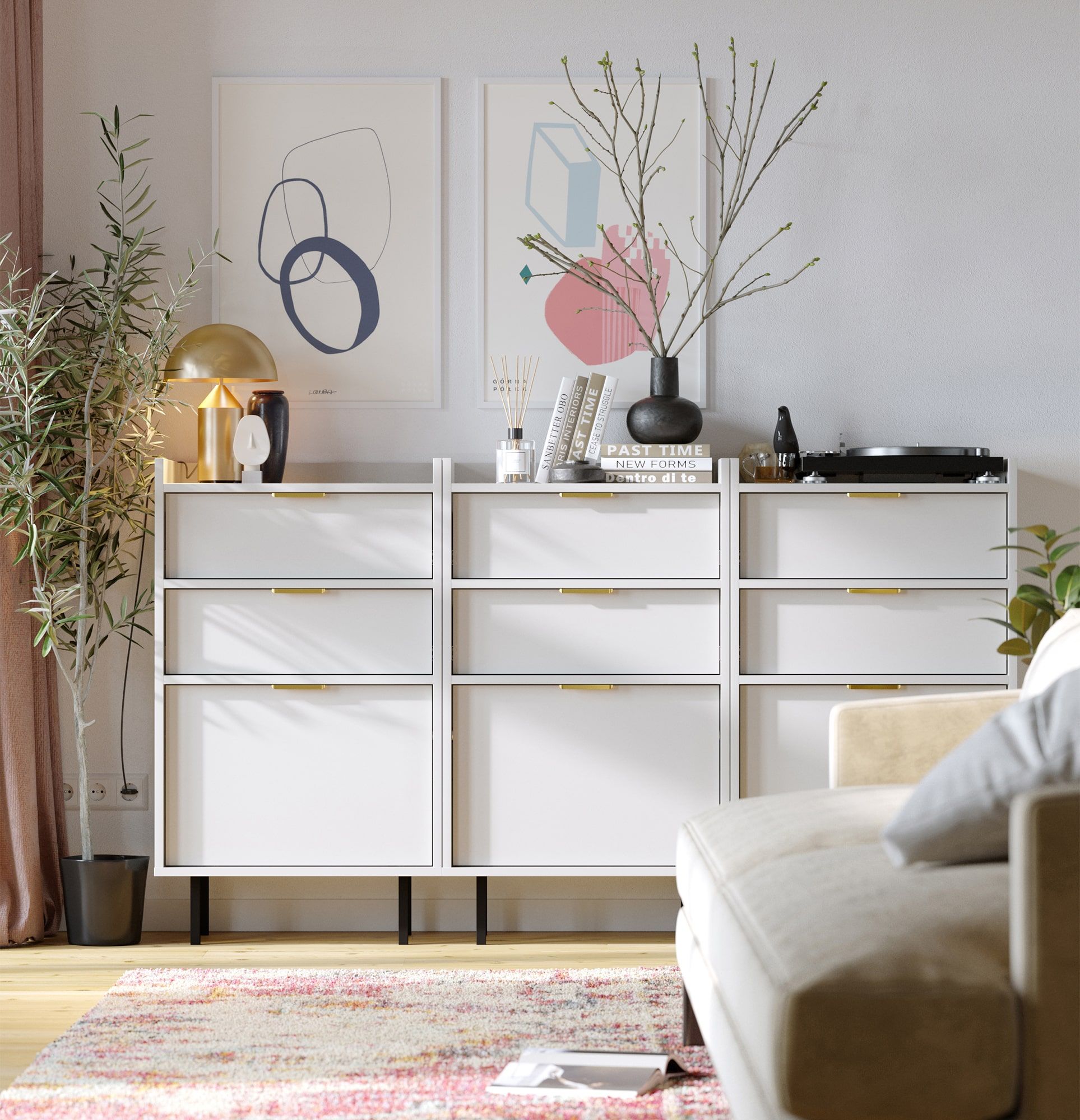 Botník SIGI se zásuvkou SBG1S
Barva: porcelánově bílá
Noha: černá
Úchytka: LING Gold
