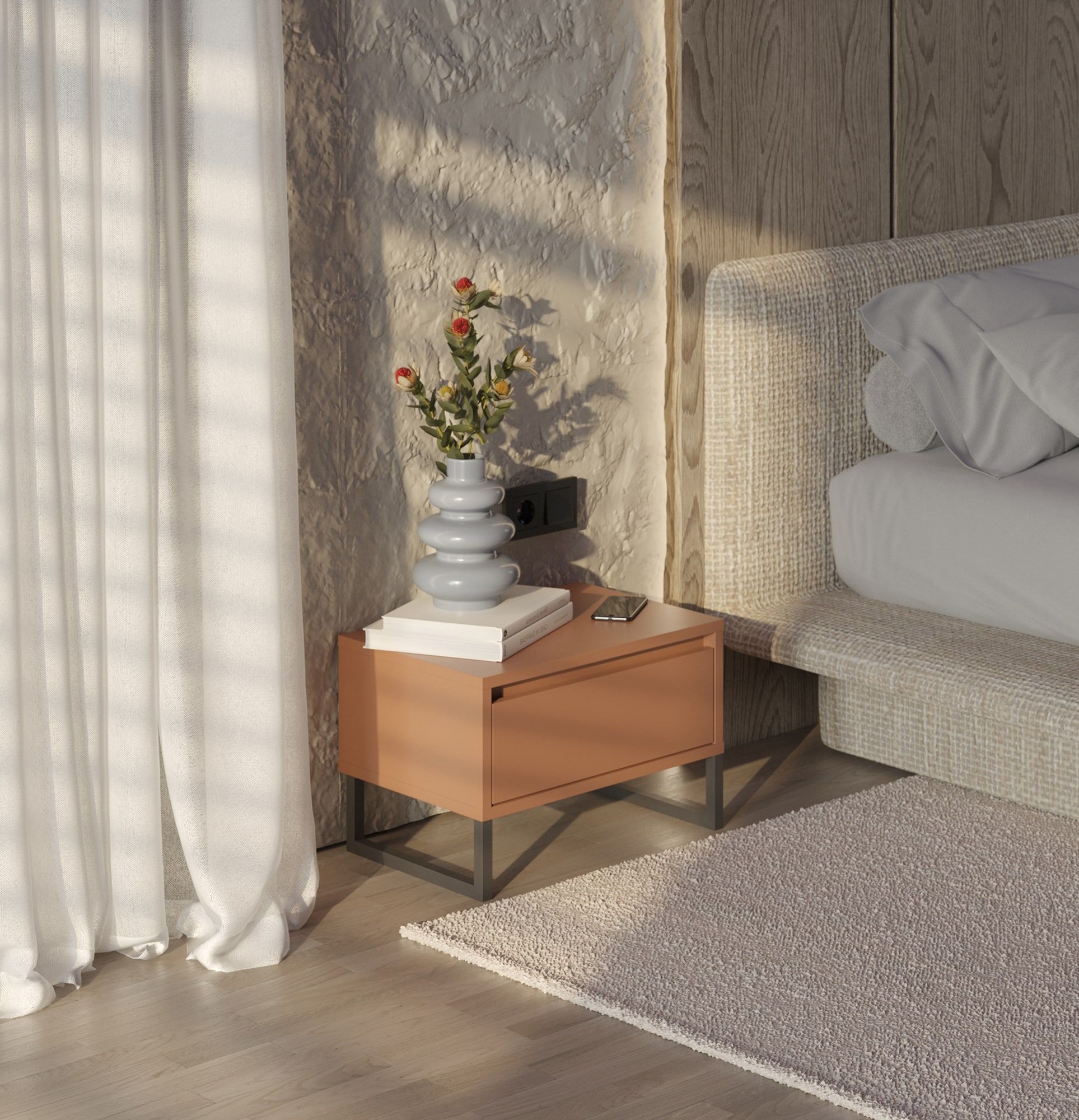Noční stolek ODIS SN01
Barva: Sahara Deep
Barva nohou: ocel ODIS Grey