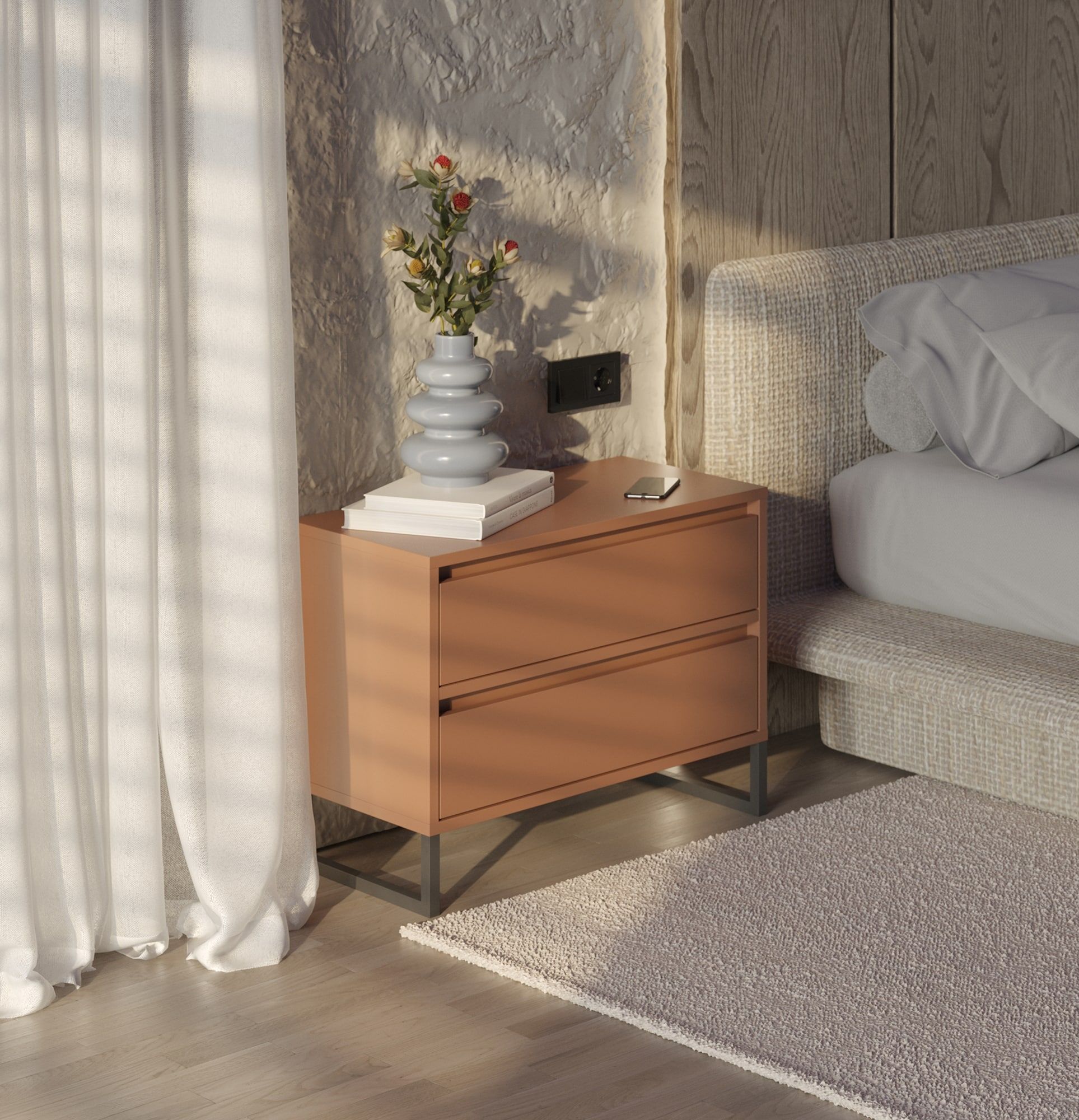 Noční stolek ODIS SN02
Barva: Sahara Deep
Barva nohou: ocel ODIS Grey