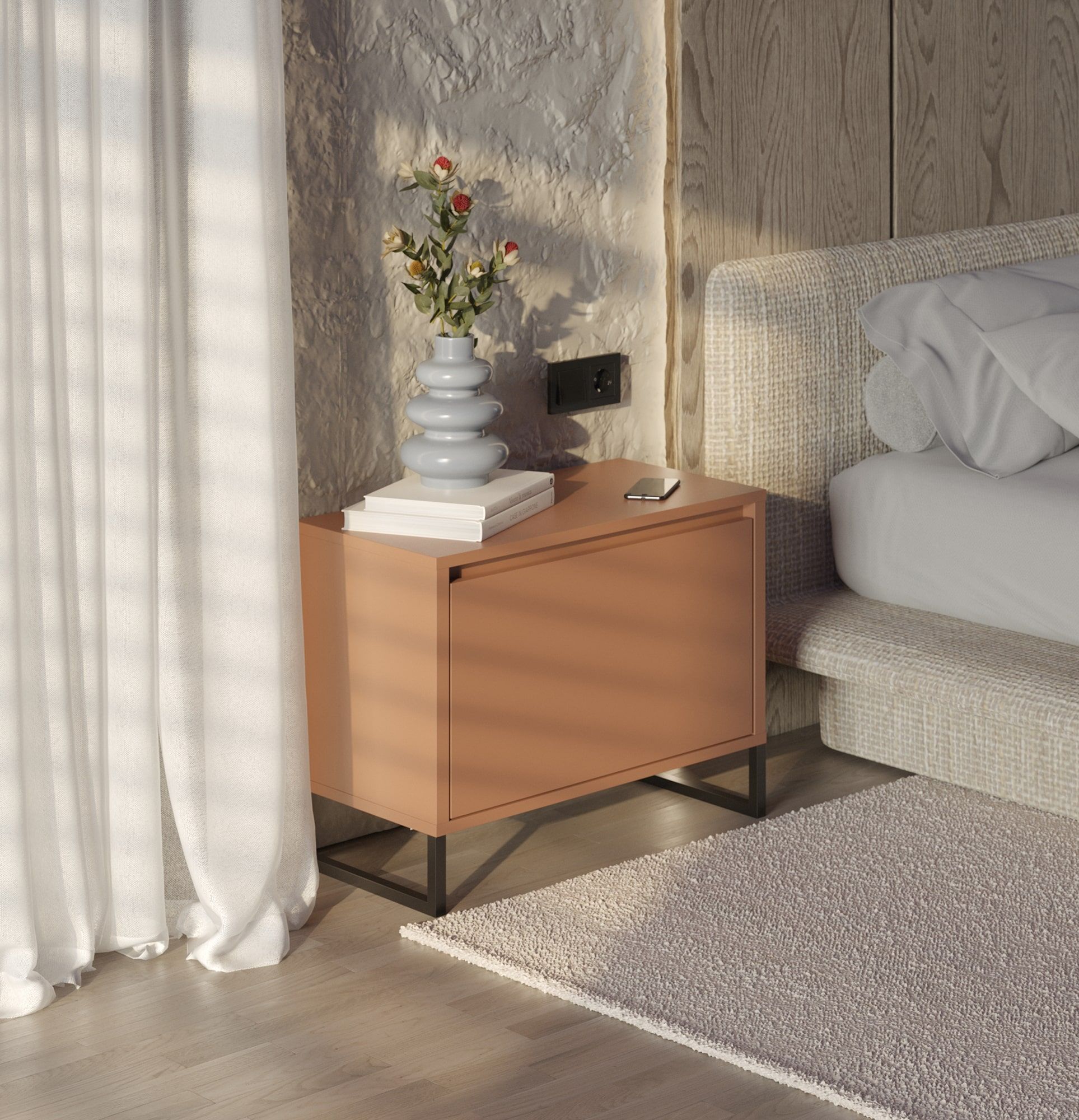 Noční stolek ODIS SN03
Barva: Sahara Deep
Barva nohou: ocel ODIS Grey