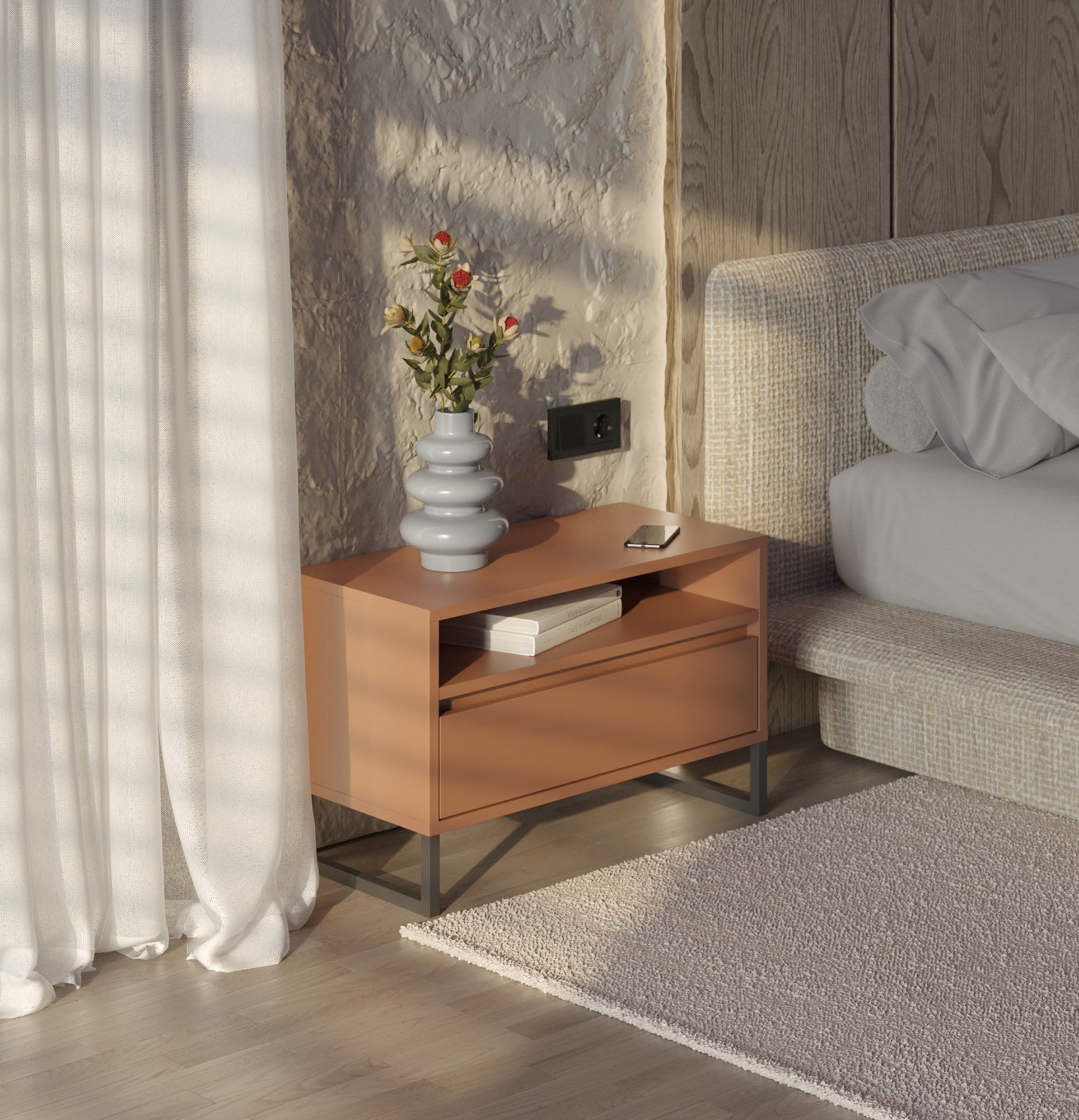Noční stolek ODIS SN04
Barva: Sahara Deep
Barva nohou: ocel ODIS Grey