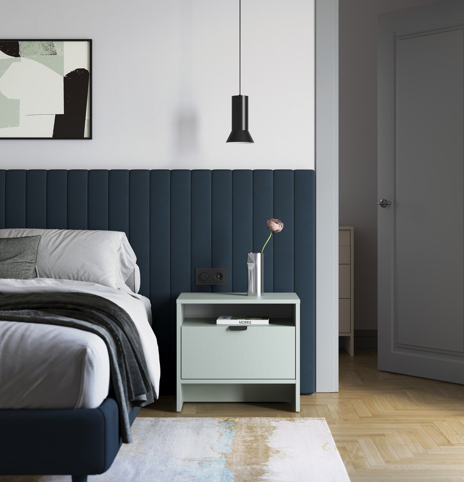LAYERS LAY28 noční stolek s výklenkem a zásuvkou
Barva: mléčná pistácie
Úchytka: LAYERS úchytka 110 Black Onyx