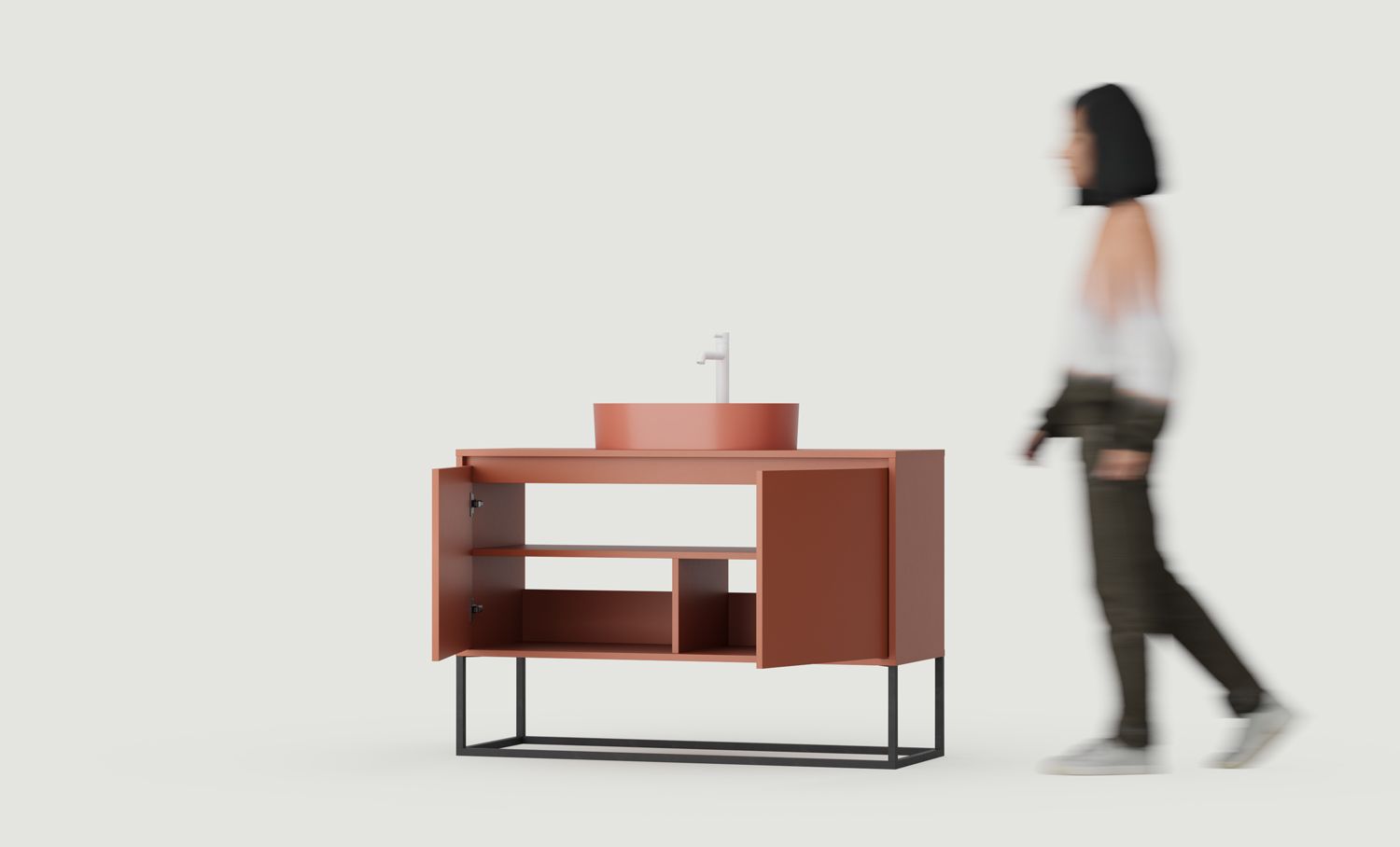 Skříňka ODIS s umyvadlem OMNIRES OU01
Barva: ohnivá terakota
Barva nohou: ODIS ocelová černá
Umyvadlo: OVO M+ Terracotta OMNIRES
Vodovodní baterie: Bílá OMNIRES
Stolová deska: Bez stolové desky