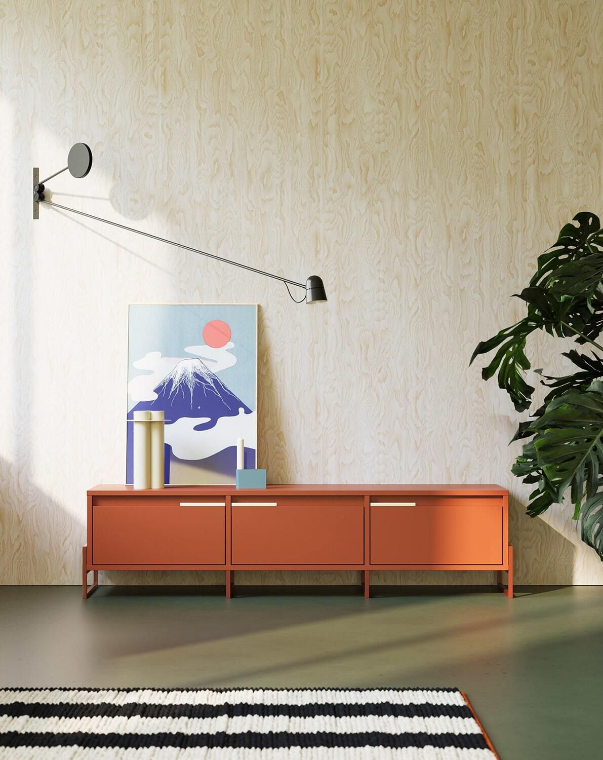 INEA RTV skříň IN3
Barva: ohnivá terakota
Barva rukojeti:  Mléčná dráha ocel
Barva nohou: Inea Steel Fiery Terracotta