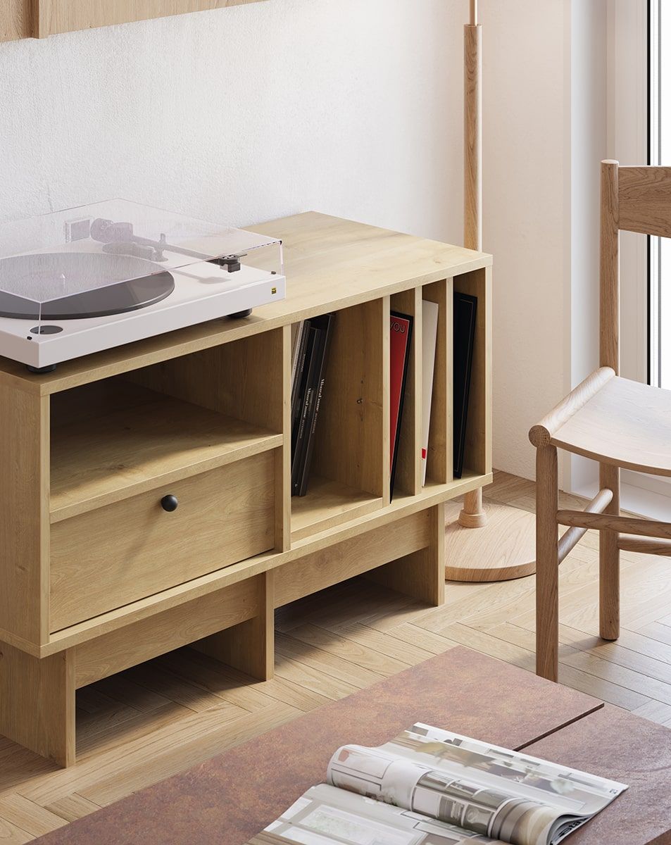 KABE KTV1SW vinylová RTV skříňka ve stylu JAPANDI
Barva: dub Hamilton
Rukojeť: Kulová rukojeť černá KD