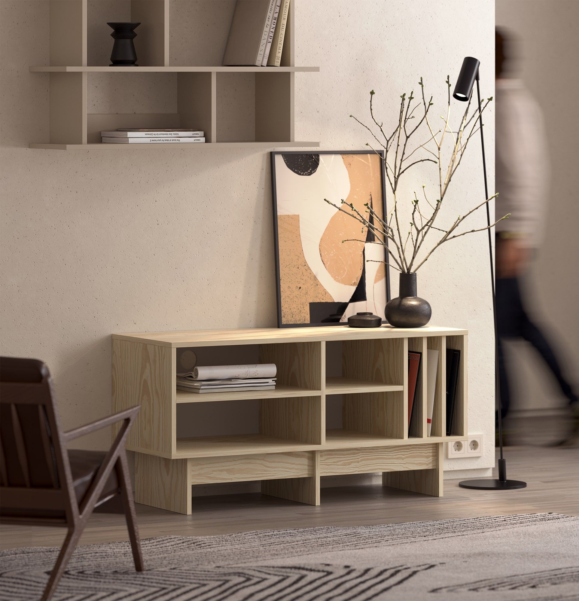 KABE KTV1W vinylová RTV skříňka ve stylu JAPANDI
Barva: plamenná borovice