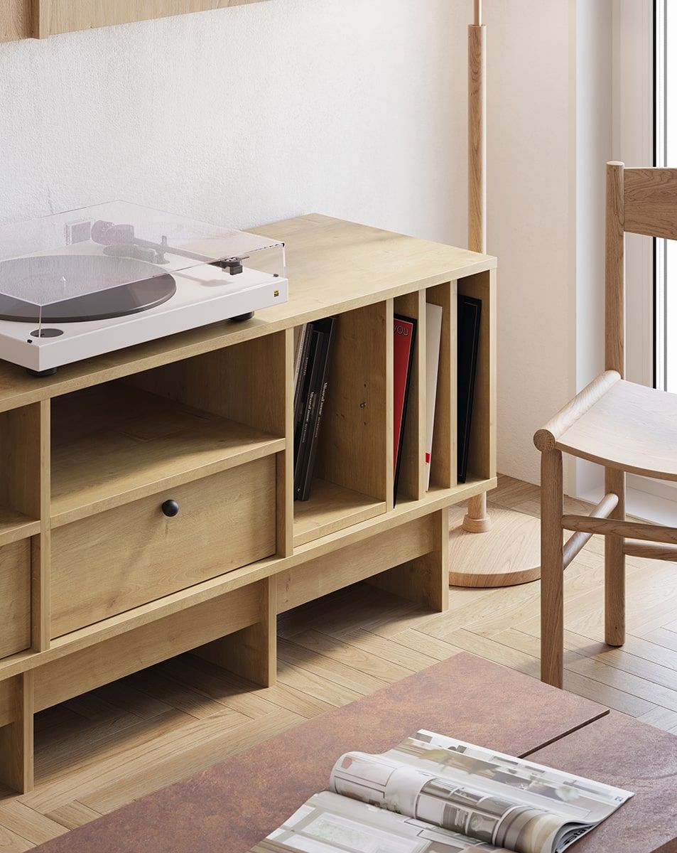 KABE KTV2SW vinylová RTV skříňka ve stylu JAPANDI
Barva: dub Hamilton
Rukojeť: Kulová rukojeť černá KD
