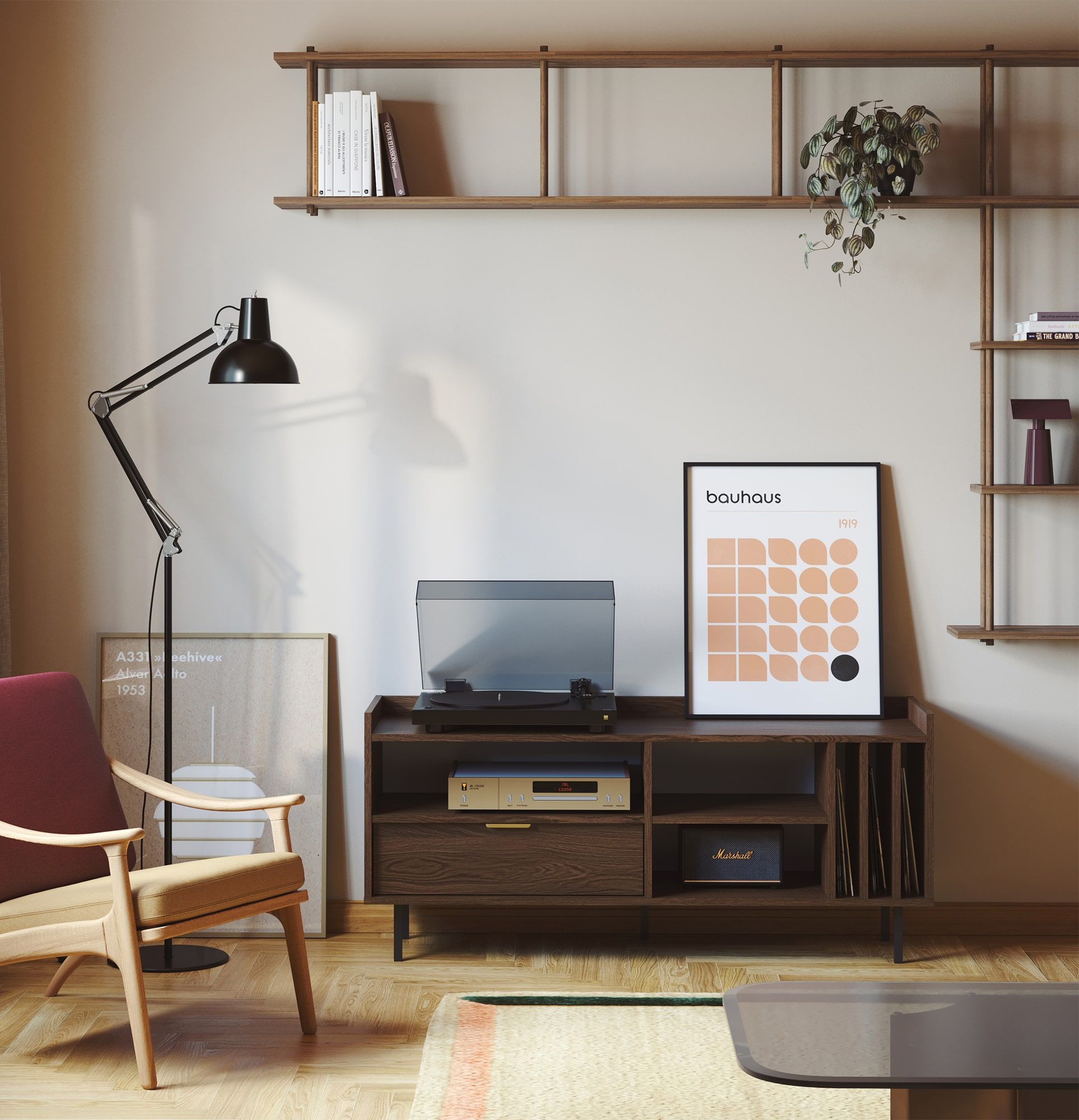 Vinylová RTV skříň SIGI STV1SW
Barva: tmavá dubová dýha
Noha: černá
Úchytka: LING Gold