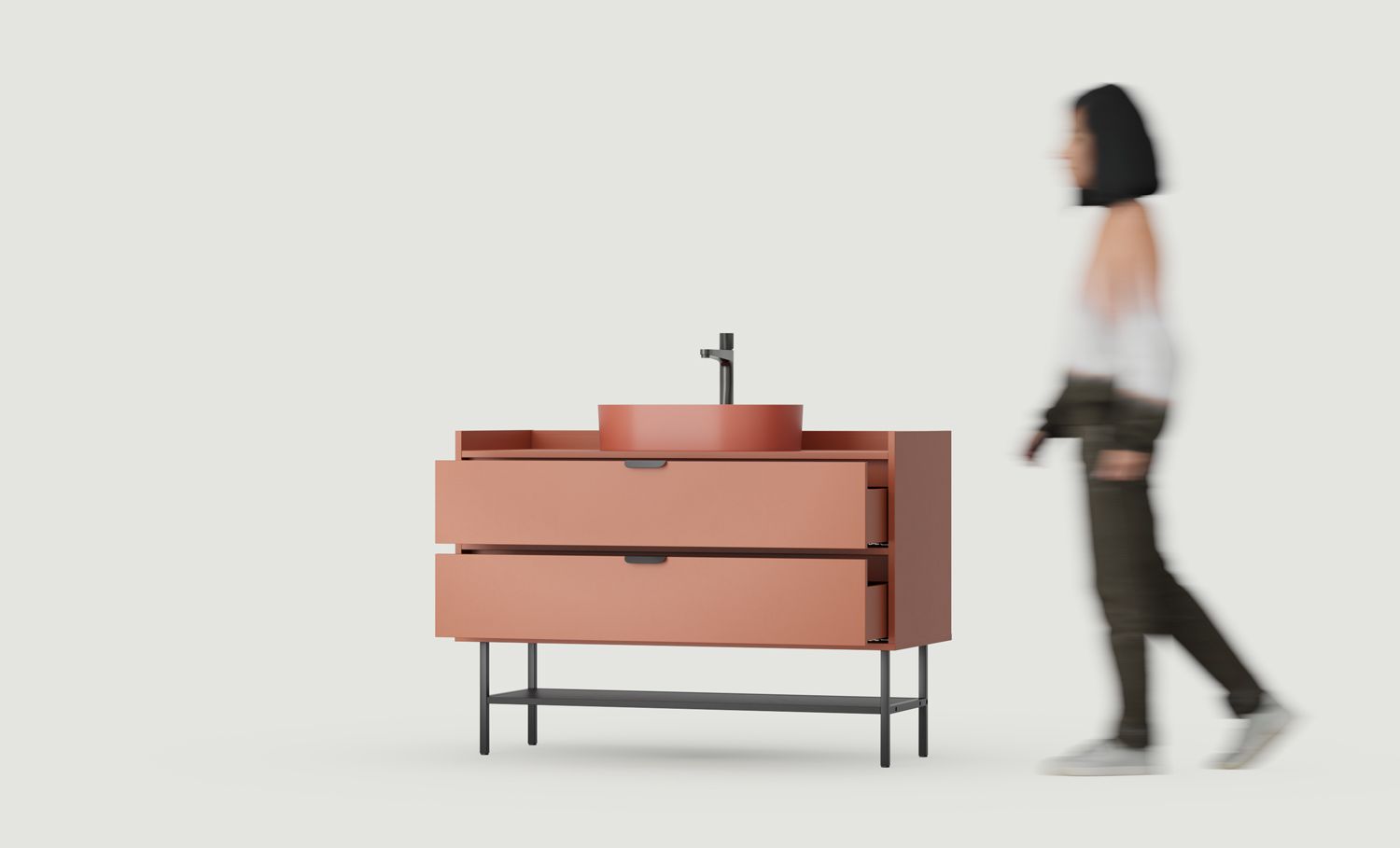 SIGI skříňka s umyvadlem OMNIRES SU02
Barva: ohnivá terakota
Noha: černá
Úchytka: LAYERS 110 černá
Umyvadlo: OVO M+ Terracotta OMNIRES
Vodovodní baterie: Černá OMNIRES