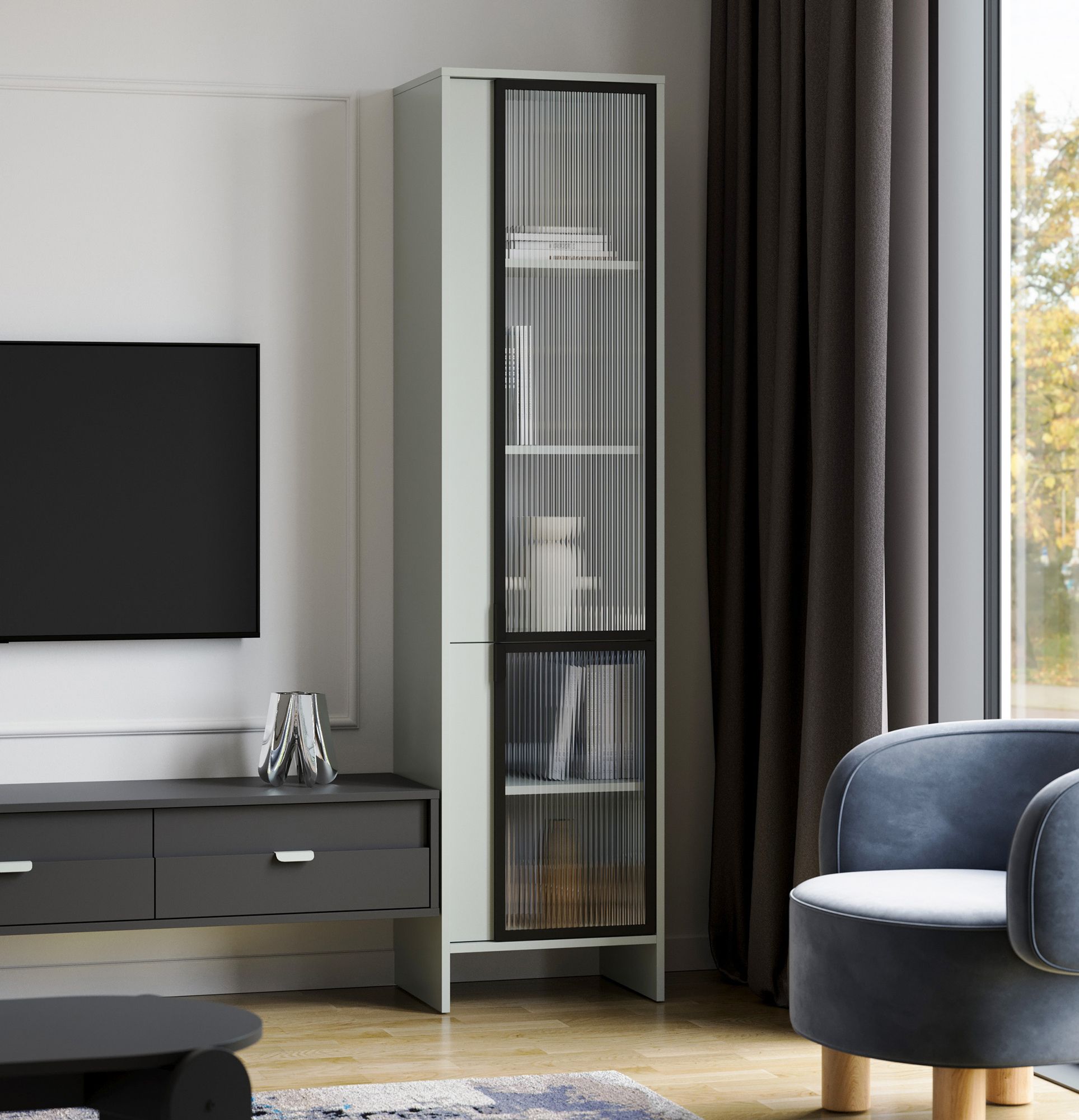 Vitrína LAYERS LAY50
Barva: mléčná pistácie
Barva čela druhé vrstvy: mléčná pistácie
Rukojeť: LAYERS 110 rukojeť Black Onyx
Typ skla: Rýhované ornamentální sklo