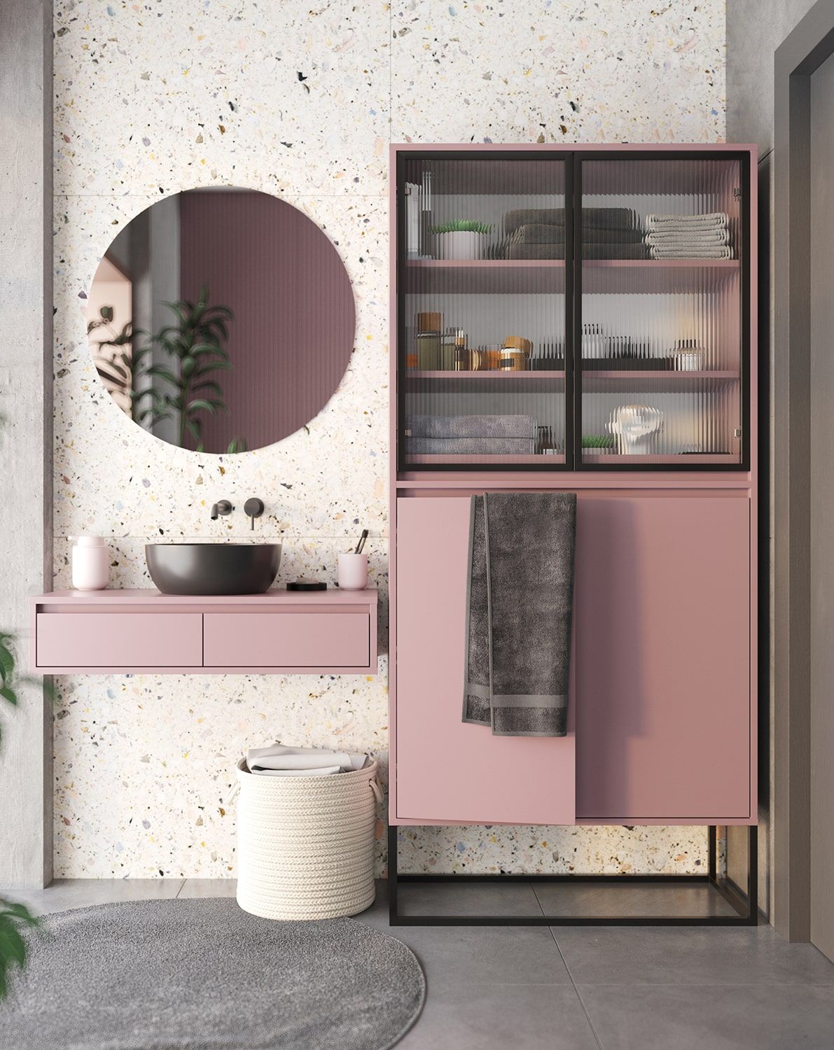 Skříň ODIS WO1
Barva: Antique Rose
Barva nohou: ocel ODIS černá
Typ skla: Rýhované ornamentální sklo
