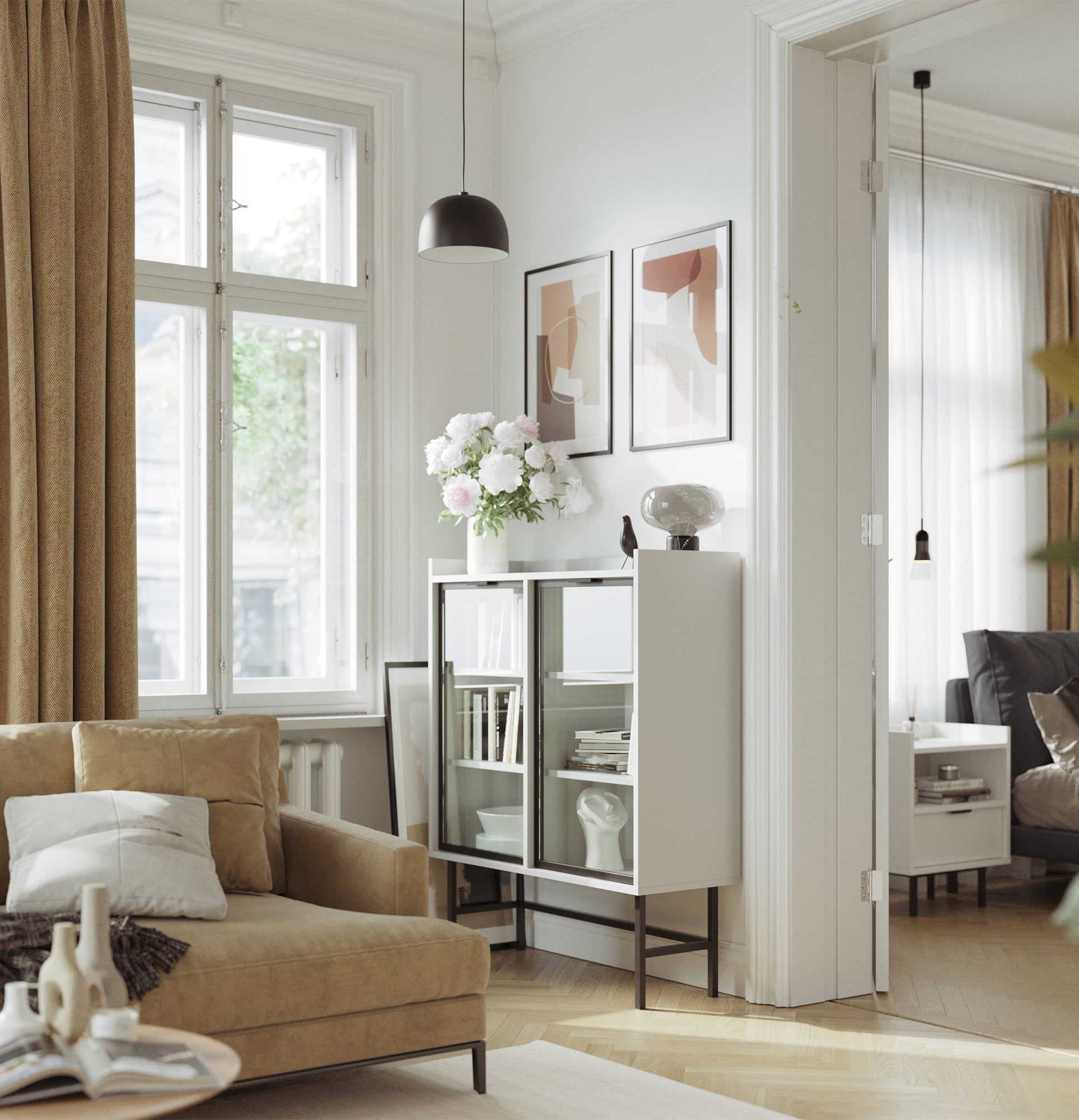 SIGI nízká skříň WSN1
Barva: porcelánově bílá
Sklo: hladké sklo
Noha: černá
Úchytka: LING úchytka černá