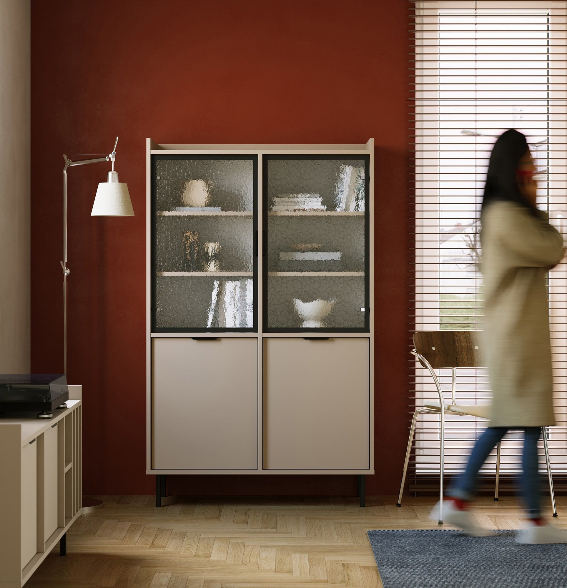 Nízká vitrína SIGI WSN4
Barva: Cappuccino
Sklo: Flumen ornamentální sklo
Noha: černá
Úchytka: úchytka LING černá